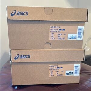 ASICS boxes only  Court FF 3 Tennis sizes 12 and 13. Empty storage boxes.